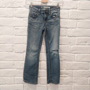 BKE Buckle Conner Jeans Boy 8 Blue Western Denim Boot Leg Adjustable Distressed,